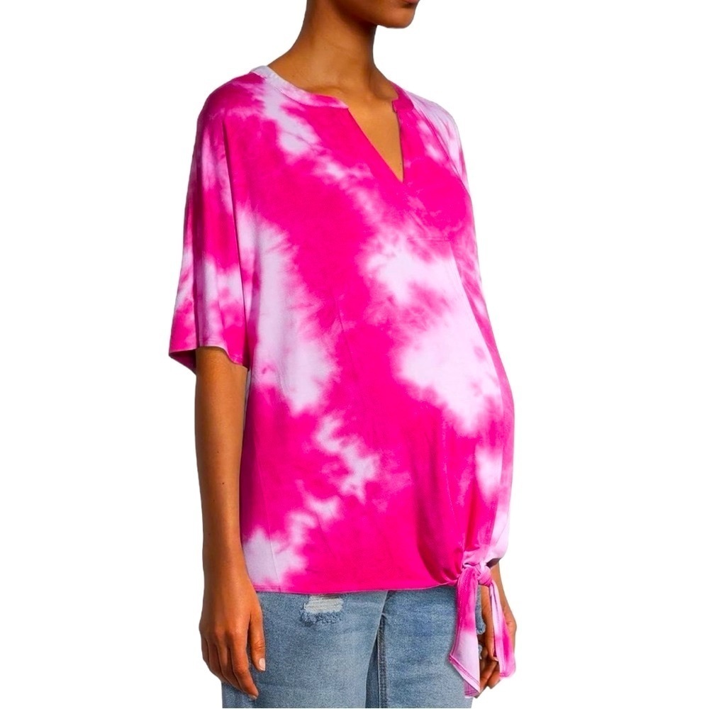 Time and Tru Size Medium Maternity Tie-Dye Dolman Tie Front Top